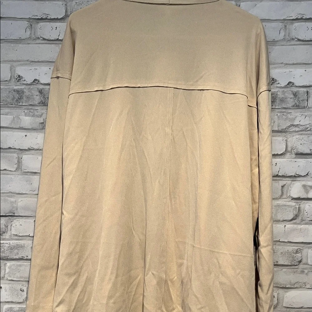 Heyson Beige Open Front Cardigan pockets adjustable runching front sweater top